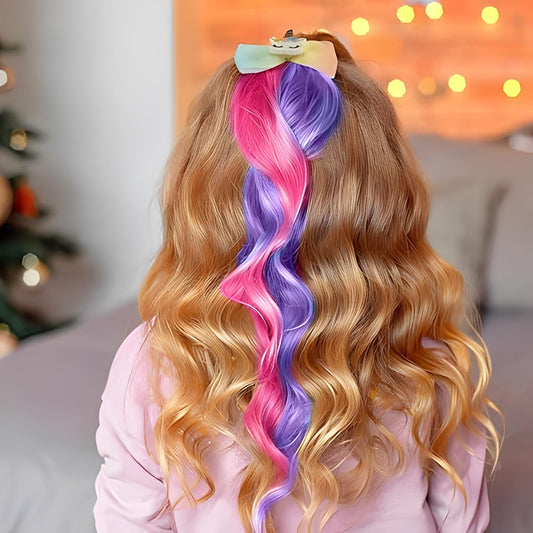 SYGA Children's Cute Cartoon Pony Unicorn Bow Hair Extensions For Girls three colors Hairpin Wig Headdress Colorful Wig(Multi-06)
