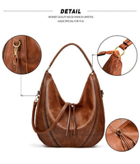 SYGA PACK OF 2 Women's Shoulder Cross-Border Large Capacity Hobo Bag with Wristlet(BROWN)