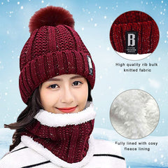 SYGA Winter Beanie Hat for Women with Pom Pom and Fleece Lining, Outdoor Sports Hats, Above 15 Year Beige