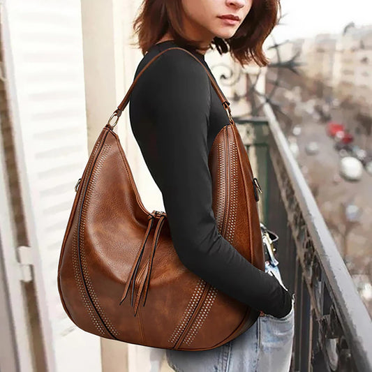 SYGA PACK OF 2 Women's Shoulder Cross-Border Large Capacity Hobo Bag with Wristlet(BROWN)