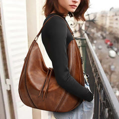 SYGA PACK OF 2 Women's Shoulder Cross-Border Large Capacity Hobo Bag with Wristlet(BROWN)