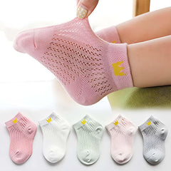 MOMISY 5 Pairs Baby Girl Boys Tube Socks Toddlers Infant Solid Color Boat Spring and Autumn Socks Stretch Baby Socks (ThinCrown, 1 year to 3 year)