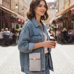 MOMISY Women Cellphone Sling Bag Mobile Card Holder Wallet Purse Clutch Handbag Crossbody Shoulder Bag for Girls (Light Grey)