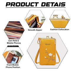 MOMISY Mobile Bag Cellphone Sling Bag Card Holder Wallet Handbag Crossbody multi-function Shoulder Bag for Girls & Women-Embroidery (Yellow)