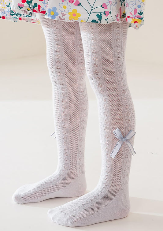 SYGA Baby Girls' Anti-Mosquito Cotton Thin Mesh Stockings with Bow Design, Size M 6-12 Months(Grey)