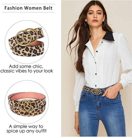 SYGA Women's PU Leather Belt Double O Ring Waist Belt Waist Size