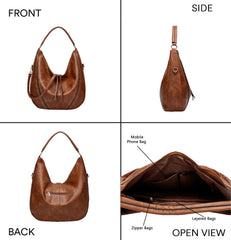 SYGA PACK OF 2 Women's Shoulder Cross-Border Large Capacity Hobo Bag with Wristlet(BROWN)