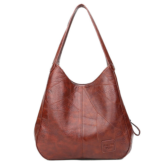 SYGA Women's Leather Shoulder Tote Bag, Large Capacity, Multi-Compartment(Brown)