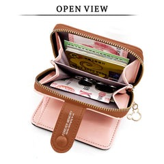 SYGA Women's Short Zipper Buckle Personalized Pu Leather Wallet Coin & Card Purse(Flower Brown)