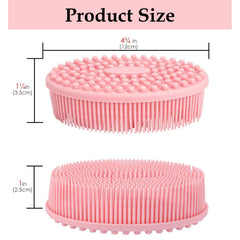MOMISY 2-in-1 Silicone Body and Shampoo Brush, Exfoliating Bath Scrubber, Scalp Massager with Flat Head (Pink)
