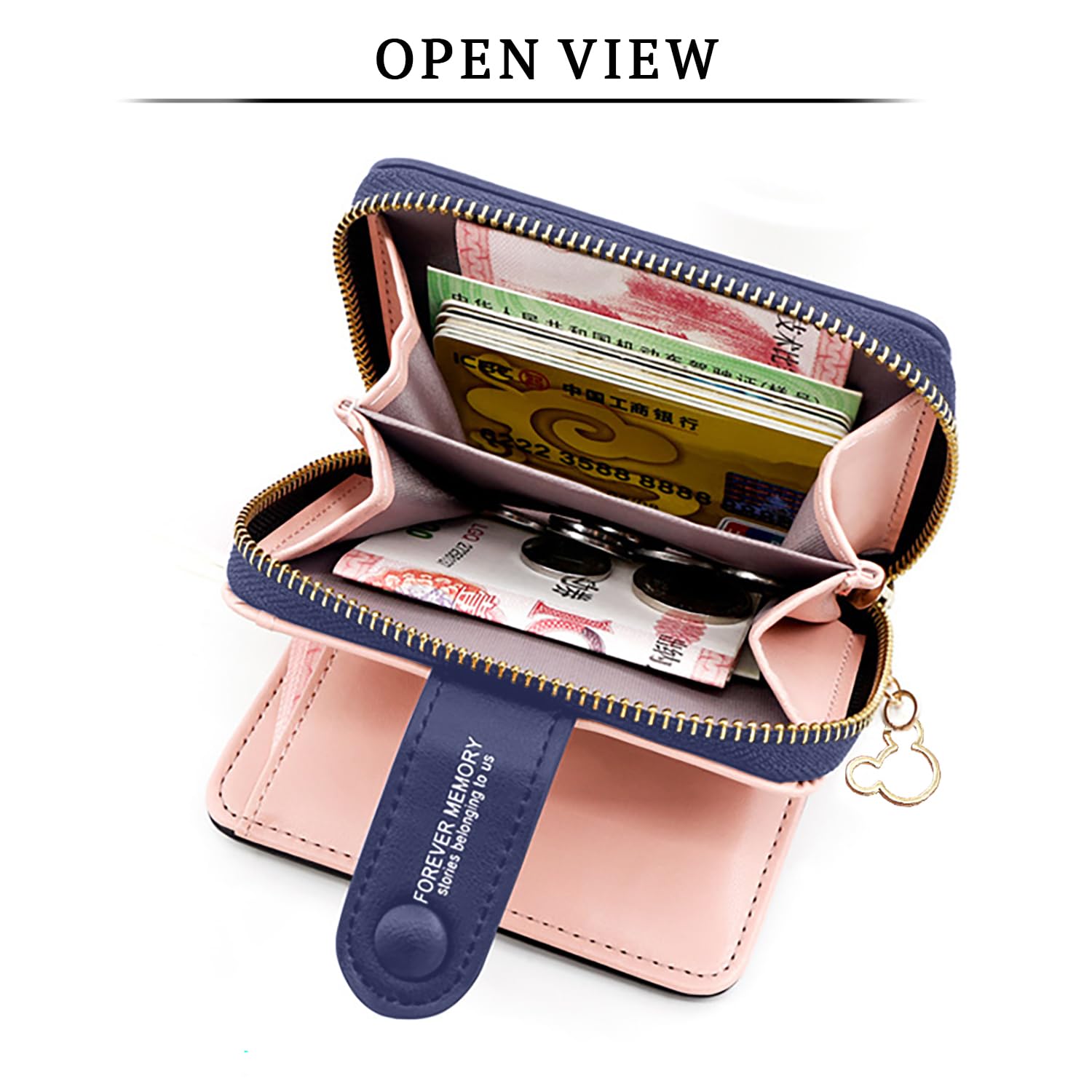 SYGA Women's Short Zipper Buckle Personalized Pu Leather Wallet Coin & Card Purse(Flower Blue)