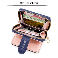 SYGA Women's Short Zipper Buckle Personalized Pu Leather Wallet Coin & Card Purse(Flower Blue)