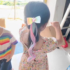 SYGA Children's Cute Cartoon Pony Unicorn Bow Hair Extensions For Girls three colors Hairpin Wig Headdress Colorful Wig(Multi-01)