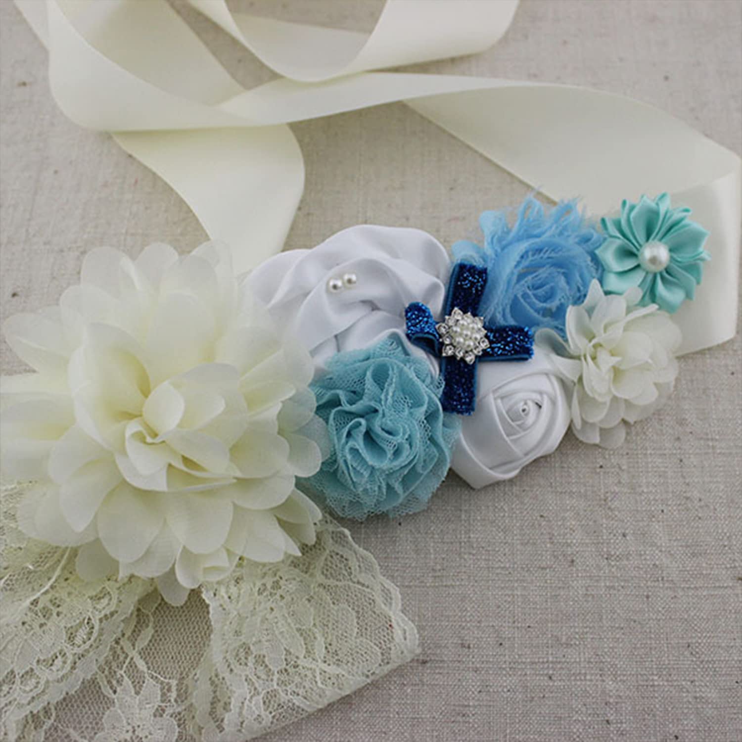 SYGA Pregnant Woman Baby Shower Maternity Flower Belt For MOM To Be & Daddy To Be Woman Belt Photography Props (Blue Wave)