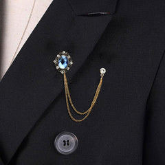 SYGA Men's & Women Suit Shirt Stud Lapel Pin Chain Tassel Brooch Pin with Crystal Chain(Mirror Gem gold)
