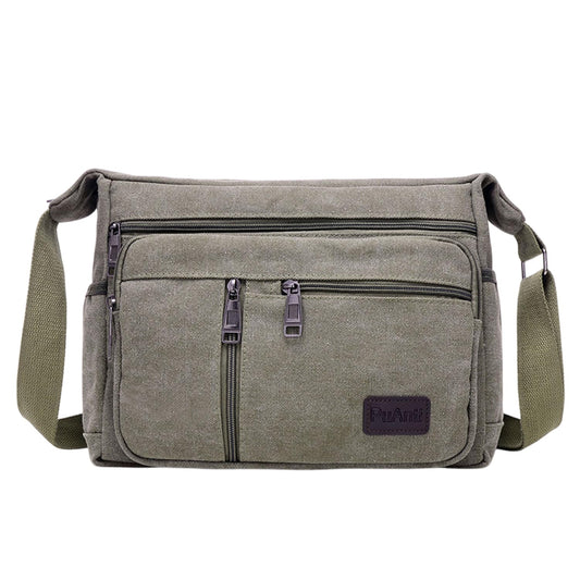 MOMISY Canvas Sling Cross Body Bag Travel Side Bag Office Messenger Bag Business Bag Multi Pocket Shoulder Bag Money Bag for Adults, Men and Women (Army Green)