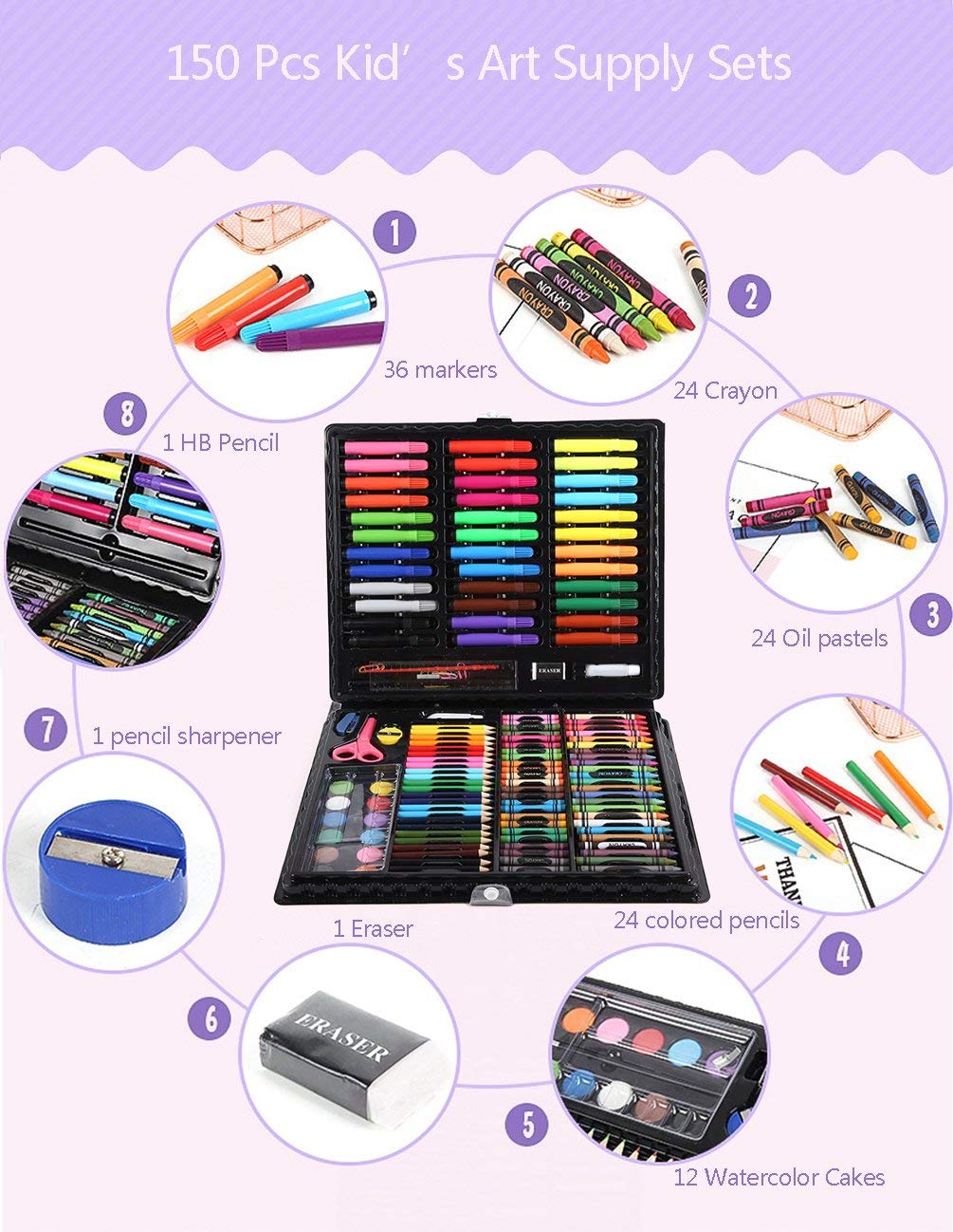 SYGA 150 colors, children's paint brush, highlighters, deluxe set, paint brush, drawing tools, office stationary art supplies