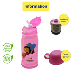 SYGA Cartoon Animal Pattern Stainless Steel School Drink Water Bottle for Kids with Straw_Bee