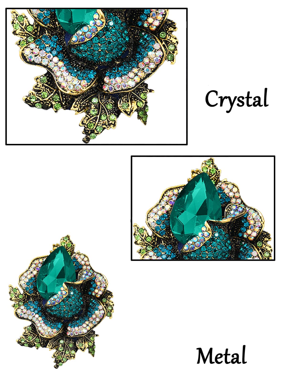 SYGA Brooch Pin Fashion Crystal Rhinestone Jewellery Pin Vintage Accessories Decoration Clothing Bouquet Brooches for Bridal Women Girl (GREEN ROSE GREEN)