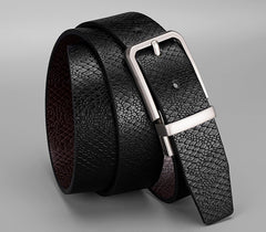 SYGA Men's PU Leather Belt, Casual Lizard Pattern, 122 cm Length, 3.3 cm Width, (Black+Coffee)