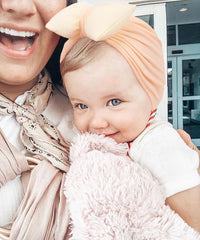 SYGA Plaid Bow Knot Turban Hat for New Born Baby Cap Streachable Toddler Infant Baby Head Wear Hats 0-4 Years (Light Gray (Pink Bow))
