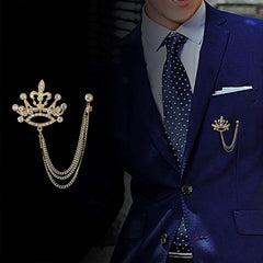 SYGA Men's & Women Suit Shirt Stud Lapel Pin Chain Tassel Brooch Pin with Crystal Chain(big crown)