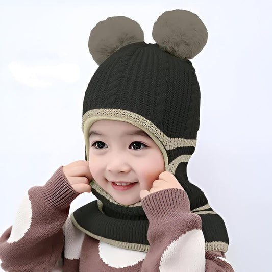 MOMISY Winter Soft Woolen Monkey Cap with Velvet Lining for Baby Boys, Girls, Infant, Toddler, 2-5 Years (in, Age, 2 Years, 5 Years, Black)