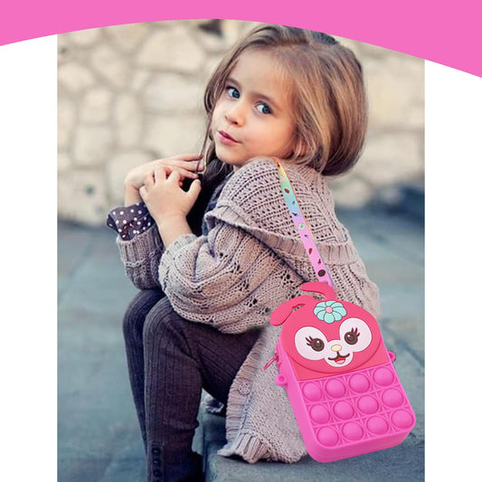 SYGA Children Pop It Fidget Bunny Design Silicone Bag Kids Push Popper Educational Decompression Bubble Shoulder Bag (Dark Pink)