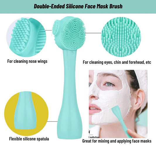 SYGA Face Cleasing Brush Silicone Face Scrubber Exfoliating Wash Brush Dual Face With Flexible Spatula Nose Cleaning Cream Applicator Mask Collector Great for Face Clean Care and Make Up- Green, 2pcs