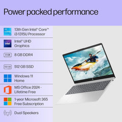 HP 15, Intel Core i3-1315U-13th Gen Laptop (8GB DDR4 Ram,512GB SSD) Anti-Glare, Micro-Edge,15.6''/39.6CMs FHD, Win11,M365 Basic(1yr),Office Home24, Silver,1.59kg, FHD fd0569TU