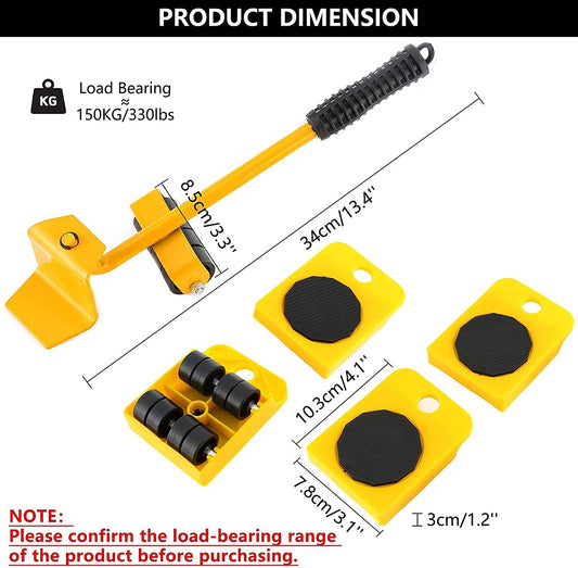 SYGA Furniture Lifter Mover Tool Set, Furniture Moving Slider Tools, Furniture Moving Roller Wheel Set for Fridge Sofa, 5Pcs - Yellow