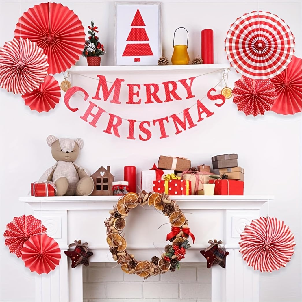 SYGA 6 Pieces of Paper Flower Fan Decoration Background Wall DIY Paper Fan Flower Ball Set(Red)