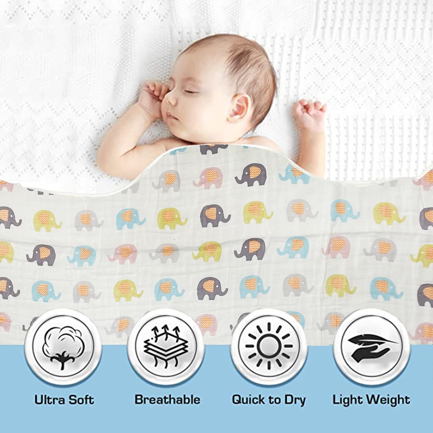 SYGA 110CM Baby Swaddle Blankets 6 Layer Muslin Swaddle Wrap 100% Cotton Stroller Cover Receiving (Avocado)