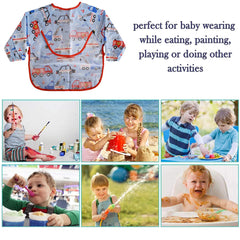 SYGA Baby Bibs with Sleeves Waterproof Feeding Dribble Bibs Painting Apron Bibs Adjustable Closure with Large Pocket for Infant Toddler 1 to 3 Years Old- Blue Little Prince