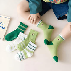 MOMISY 5 Pairs Baby kids Girl Boys Toddlers InfantmCotton Stretch Baby Socks (IN, Age, 3 Years, 5 Years, GreenBear)