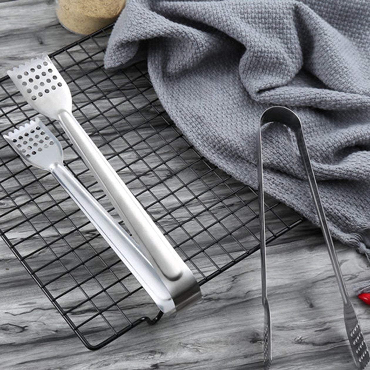 SYGA 1 Piece Stainless Steel Perforated Food Clip Bread Clip Barbecue Steak Food Clip