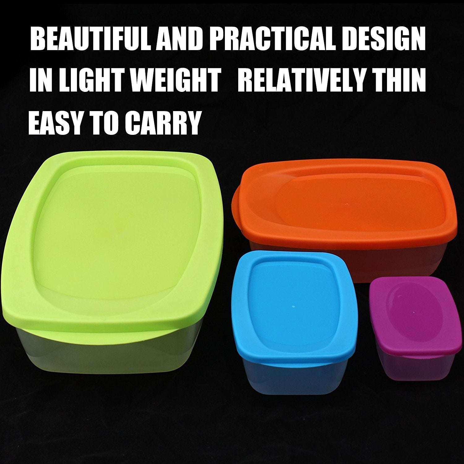 SYGA Ractangle Shape Food Storage Container Set with Multi Colored Lids,BPA-Free Plastic 4 Container