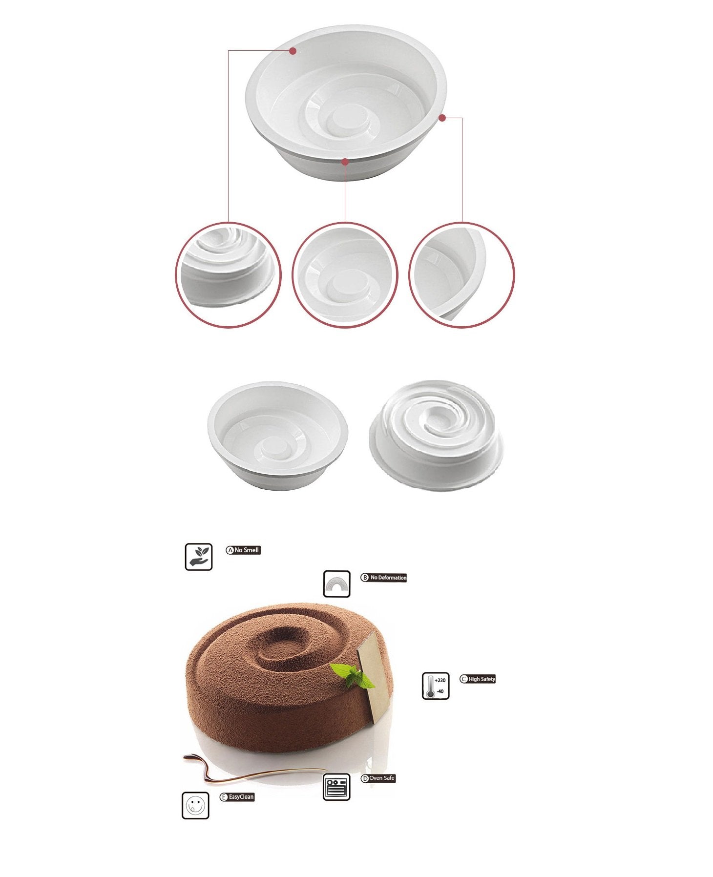 SYGA Silicon Swirl Round Shape Mousse Cake Mold French Dessert Baking Cake Mould White