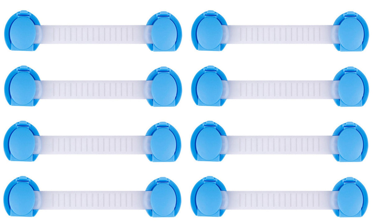 SYGA 8 Pcs Baby Safety Locks | Child Proof Cabinets, Drawers, Appliances, Toilet Seat, Fridge and Oven | Tools Not Required | Uses Dual Adhesive Tape and Latch System (Blue Lining)