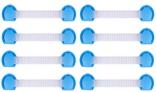 SYGA 8 Pcs Baby Safety Locks | Child Proof Cabinets, Drawers, Appliances, Toilet Seat, Fridge and Oven | Tools Not Required | Uses Dual Adhesive Tape and Latch System (Blue Lining)