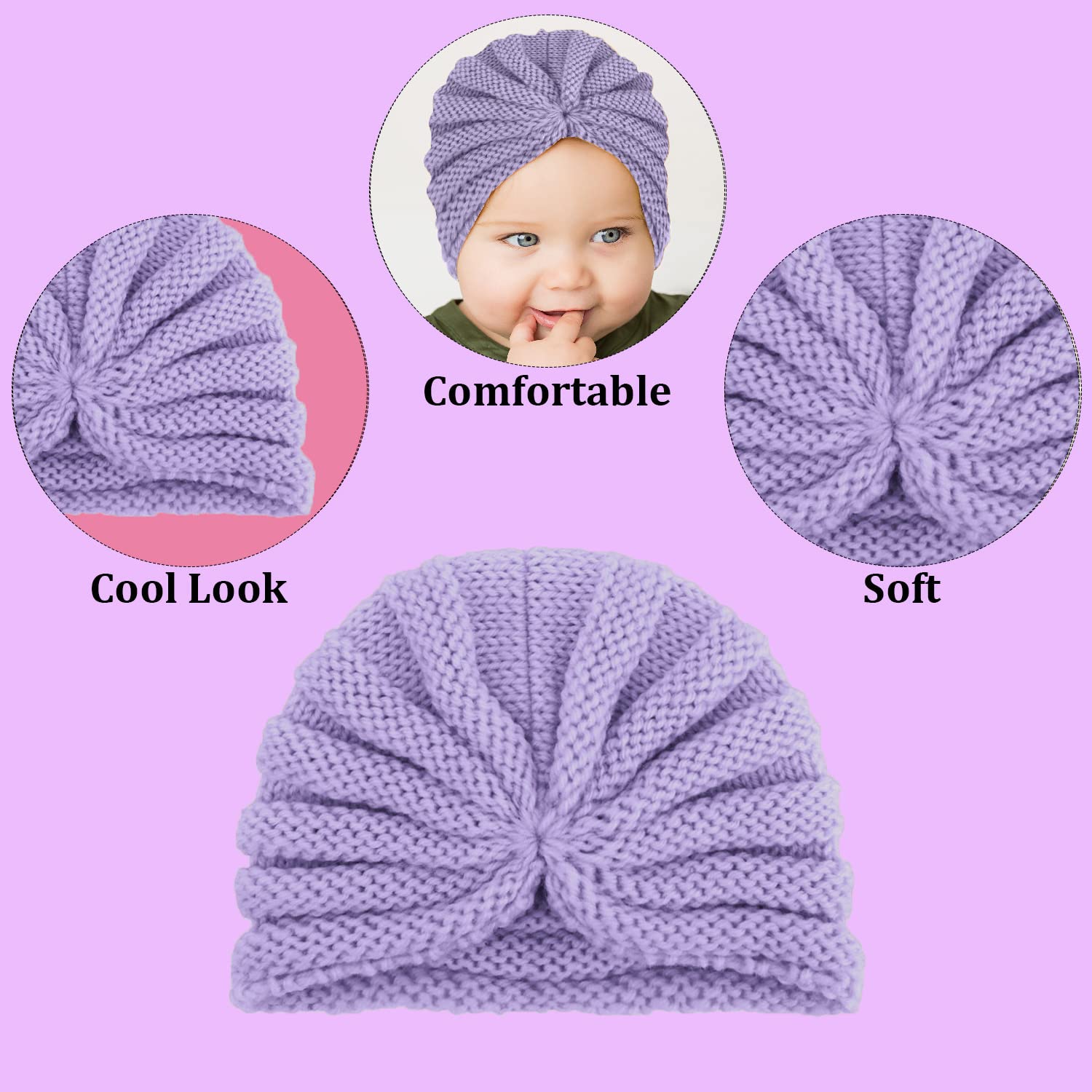 SYGA Baby Turban Cap Unisex Winter Woolen Warm Hat Bowknot Knitted Infant Toddler Cap 0-3 Years Beige