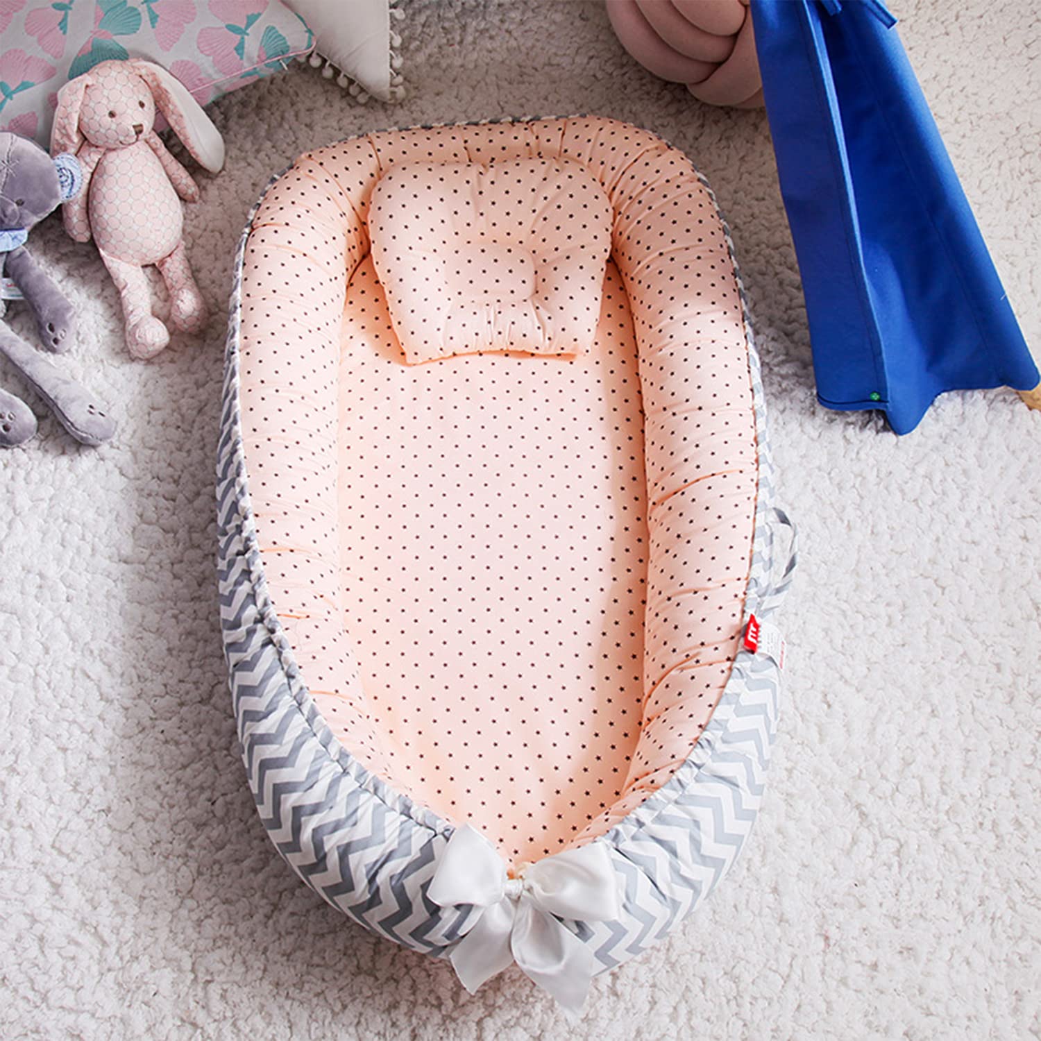 SYGA New Born Baby Nest Portable Reversible Sleeping Bed Foldable Sleeping Toddler Cotton Baby Mattress Pillow for 0-2 Years Baby, 53 X 88 CM, Blue Edge Blue Star