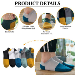 MOMISY Men's Premium Cotton Cushion Ankle length Socks, (Multicolor) Pack of 5 (Free Size) (Block)