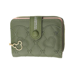 SYGA Women's Short Zipper Buckle Heart Shaped Wallet with Key Chain, Cute for Girls Pu Leather Wallet Coin & Card Purse(Mickey Green)