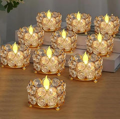 TIED RIBBONS Pack of 4 Crystal Tealight Candle Holder Gift Box - (5.8 cm X 4.3 cm) Centerpieces Votive Candle Holders for Home Dining Table Living Room Office - Diwali Decoration Items for Home Décor