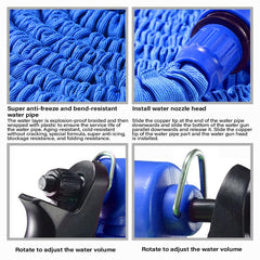 SYGA Foreign Trade Telescopic Water Pipe Household Car Wash High-Pressure Water Garden Water Spray Set High-Pressure Water Pipe Hose Car Wash Water Gun(60m Blue)