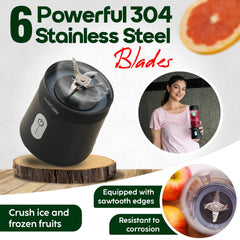 InstaCuppa Stainless Steel Portable Blender for Smoothies & Juices,Mixer Juicer that Crushes Ice,Electric Shaker USB Rechargeable Battery with 4000 mAh 230 Watts Motor,500 ML Juice Maker,Black
