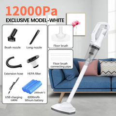 SYGA Car Vacuum Cleaner Car Portable Mini Vacuum Cleaner Home Handheld Wireless High Power Vacuum Cleaner Exclusive Model with Floor Brush 12000pa Suction 6000mAh Power + 5 Filter Elements