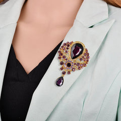 SYGA Brooch Pin Fashion Crystal Rhinestone Jewellery Pin Vintage Clothing Accessories Decoration Glass Pendant Purple Brooches For Women- S246