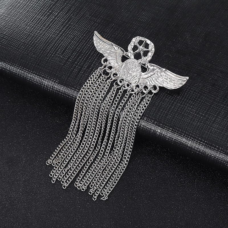 SYGA Men's & Women Suit Shirt Stud Lapel Pin Chain Tassel Brooch Pin with Crystal Chain(Badge Tassel silver)